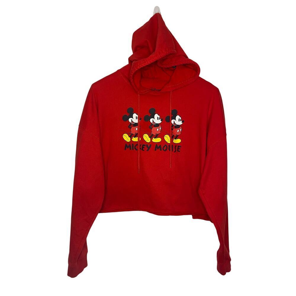 Disney Mickey Mouse Red Hooded Sweatshirt Boxy Cropped 3XL Plus Size Hoodie